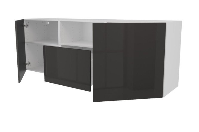 Cabinet 2 doors, drawer and shelf Oscar Amika 180x64 with push to open, white / black graphite gloss