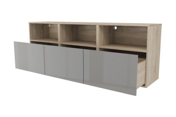 Cabinet 3 shelves and 3 drawers Oscar Amika 180x64 with push to open, Sonoma oak / dusty gray gloss