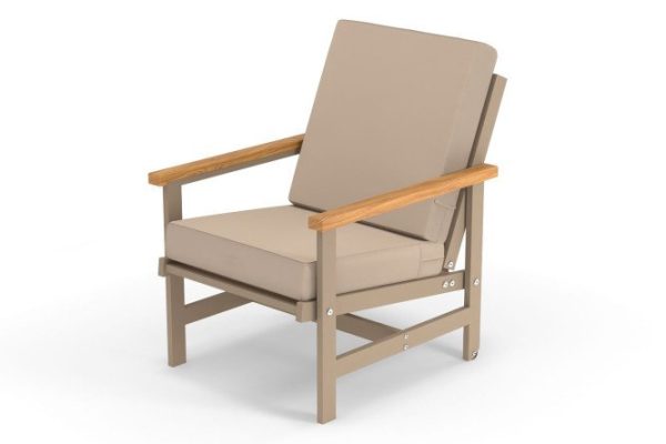 Scandi armchair with armrests, frame color cappuccino, natural wood, soft elements beige